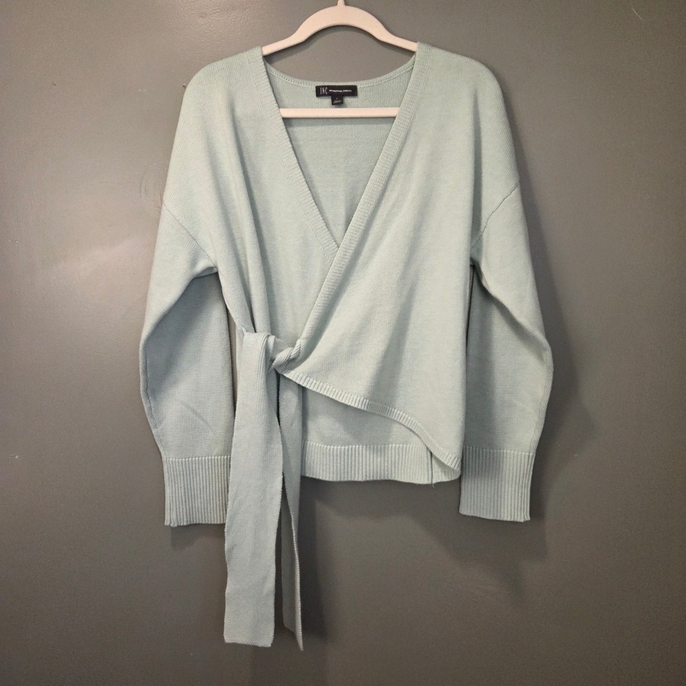 INC International Concepts Women's V-Neck Wrap Sweater Size L Light Teal